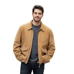 VTG JLC Adventures On The Wing Brown Suede Bomber Jacket XL Chore Barn Aviator